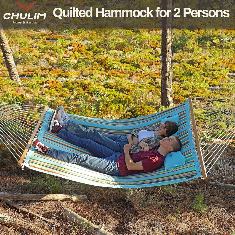 CHULIM 12 FT Double Quilted Fabric Hammock with Spreader Bars and Pillow 450 LBS Weight Capacity 2 Person Hammock for Outdoor Patio Backyard Poolside - Image 2